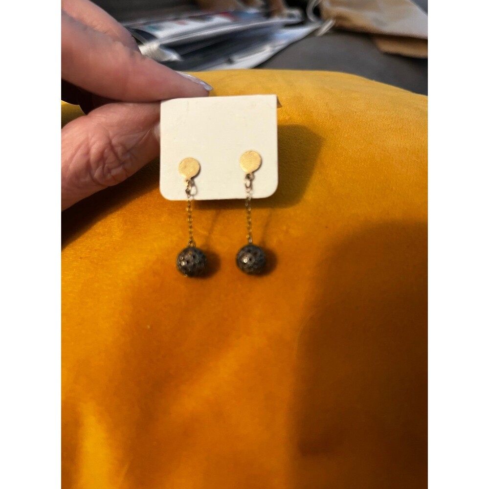 Vintage MCM 1960’s Goldtone Chain Drop Earrings w Filigree balls Pierced Dangle